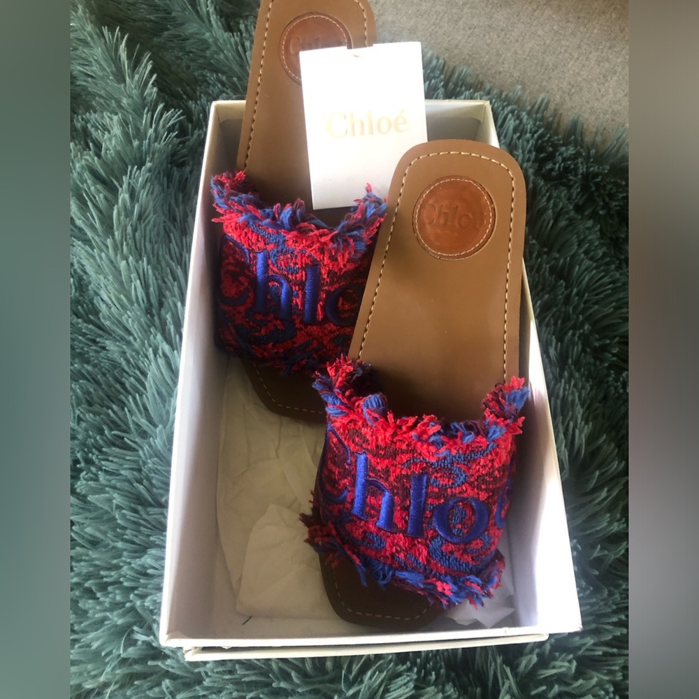 Chloe Woody Flat Fringed Slide Sandal